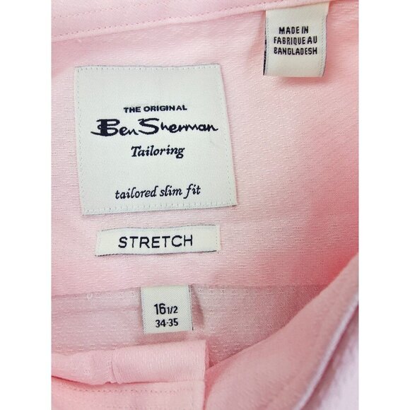 Ben Sherman 16.5 34-35 Tailored Slim Stretch Spread Collar Pink Cotton Shirt NWT - Picture 8 of 11